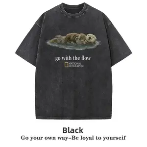 National Geographic "Go with the Flow" Unisex T-Shirt, Gift，Fitness Retro Thick Cotton Sports Washed Loose T-Shirt graphic M4R