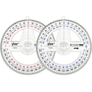 Pack of 2 Clear Plastic 360° Circle Protractor Ruler Math Drafting Tools for Geometry