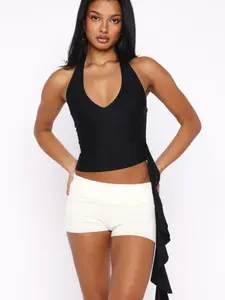 Sexy Halter Backless Tank Top, Side Ruffle Design, Tight-Fitting Sleeveless Shirt, Trendy and Stylish Women's Clothing