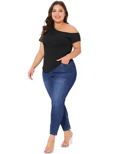 Agnes Orinda Women's Plus Size Summer Tops One Shoulder Short Sleeve Sexy Blouses Asymmetrical Hem Tee Top