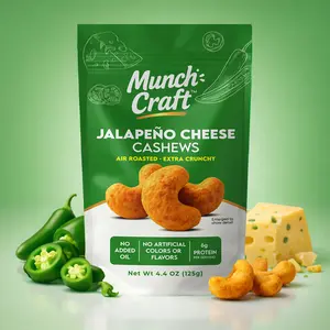 Munch Craft Jalapeño Cheese Air-Roasted Flavored Cashews Flavor Explosion with Premium Whole Cashews