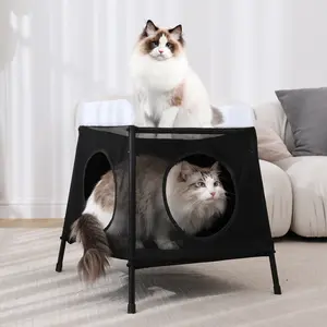 Foldable 2 - Layer Cat House - Indoor Hammock Bed & Cave, Suitable for Multiple Cats/Dogs/Rabbits, Breathable Summer Hideaway, Detachable Pillowcase