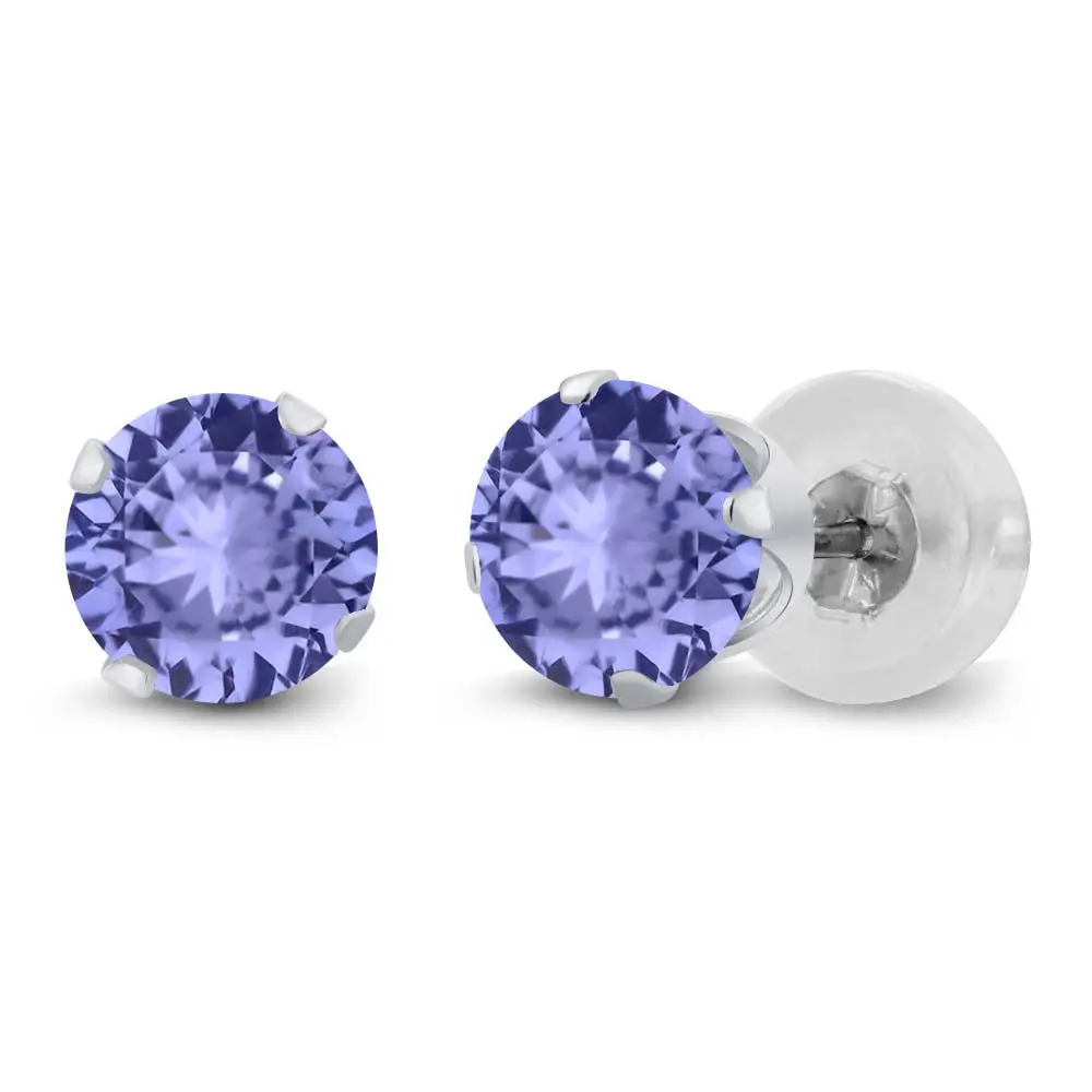 Solid 14K Gold Genuine Natural Tanzanite Stud Earrings for Women Men | December Birthstone | Round 5MM | Gold Earrings | 1.00 Cttw