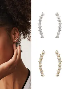Women's Cubic Zirconia Climber Earrings, Imitation Diamond Arrow Design, Fashionable Ear Studs, Unique Multi-Wear Style