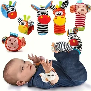 Baby Cartoon Animal Wrist Rattle and Sock Set, Brand-New Plush Toy