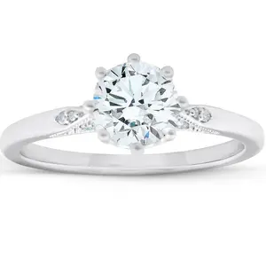 1.05 Ct Diamond Engagement Ring Vintage Accent 14k White Gold 8 Prong