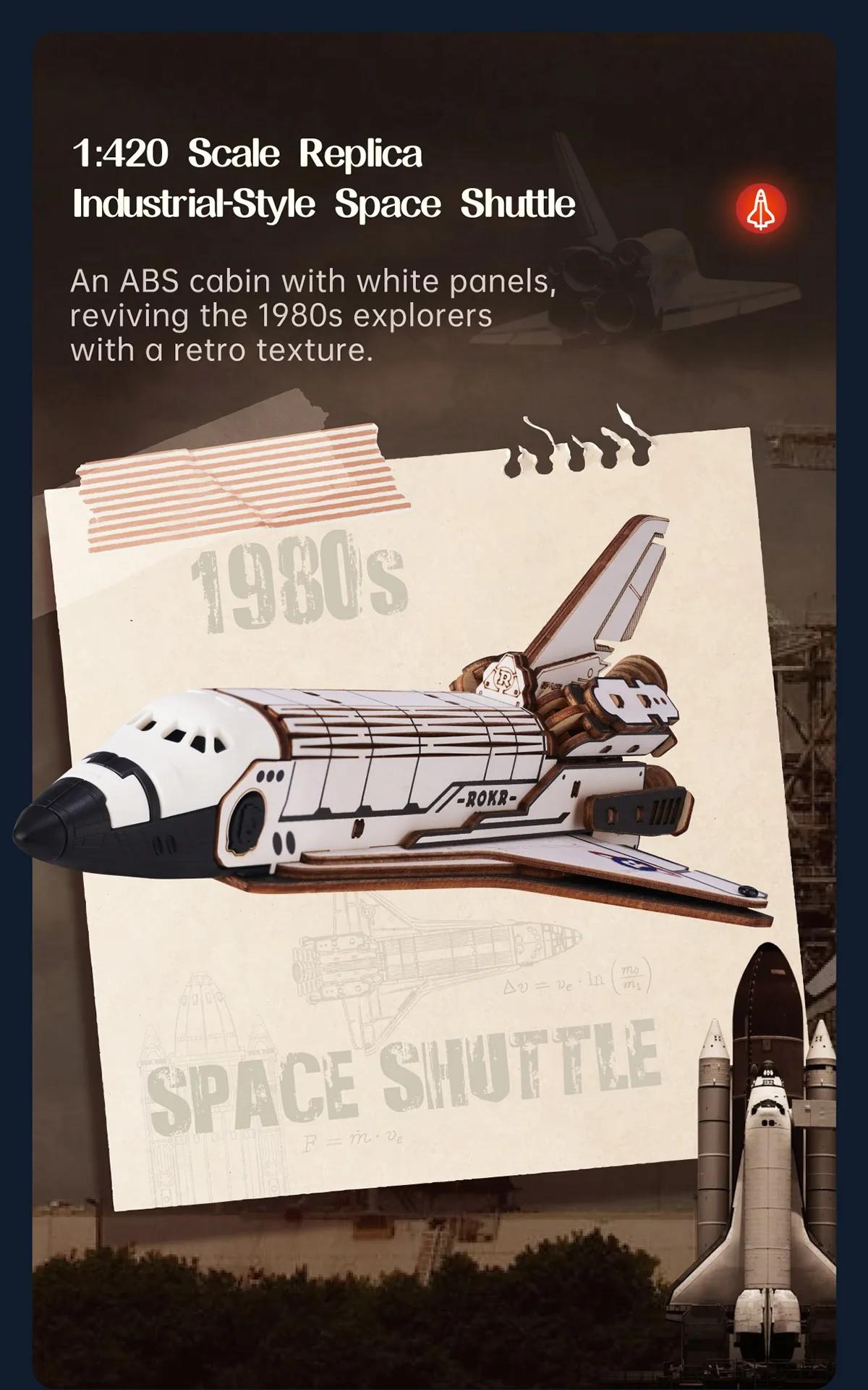 ROKR Space Shuttle LKA02 - Wooden 3D Puzzle Kit, Father's Day Gift Ideas