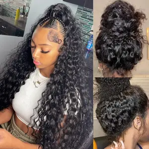 GK 360 Lace Front Wigs Human Hair 200% Density 360 Water Wave HD Human Hair Wigs Pre Plucked With Baby Hair 360 Water Wave Curly Full Lace Wig for Women 28 Inch Natural Color