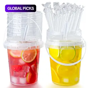 5/10pcs Set 33.81 oz Large plastic cup with lid and straw - reusable, BPA-free drink cup for ice drinks, fruit, ice bucket - ideal for parties, festivals, and everyday use, Plastic Clear Cups #GLOBAL PICKS