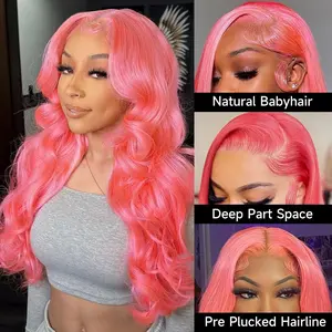 Pink Lace Front Wig Human Hair 13x6 Colored 30 Inch Human Hair Wig 12A 200 Density HD Lace Front Wigs Human Hair Pre Plucked Colored Pink Body Wave HD Lace Frontal Wigs