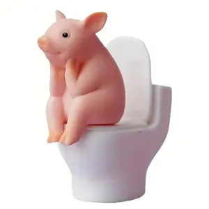 Cute Pig Toilet Sand Sculpture Desk Decor, Desktop Figurine, Fun Bathroom Decoration, Small Table Ornament, Unique Office Accessory