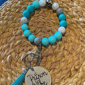 Silicone Bead Prison Wife Teal Keychain Wristlet