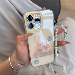 Crystal transparent white light pink mesh bag blueberry phone case with chain for iPhone 11 12 13 14 15 16 pro max