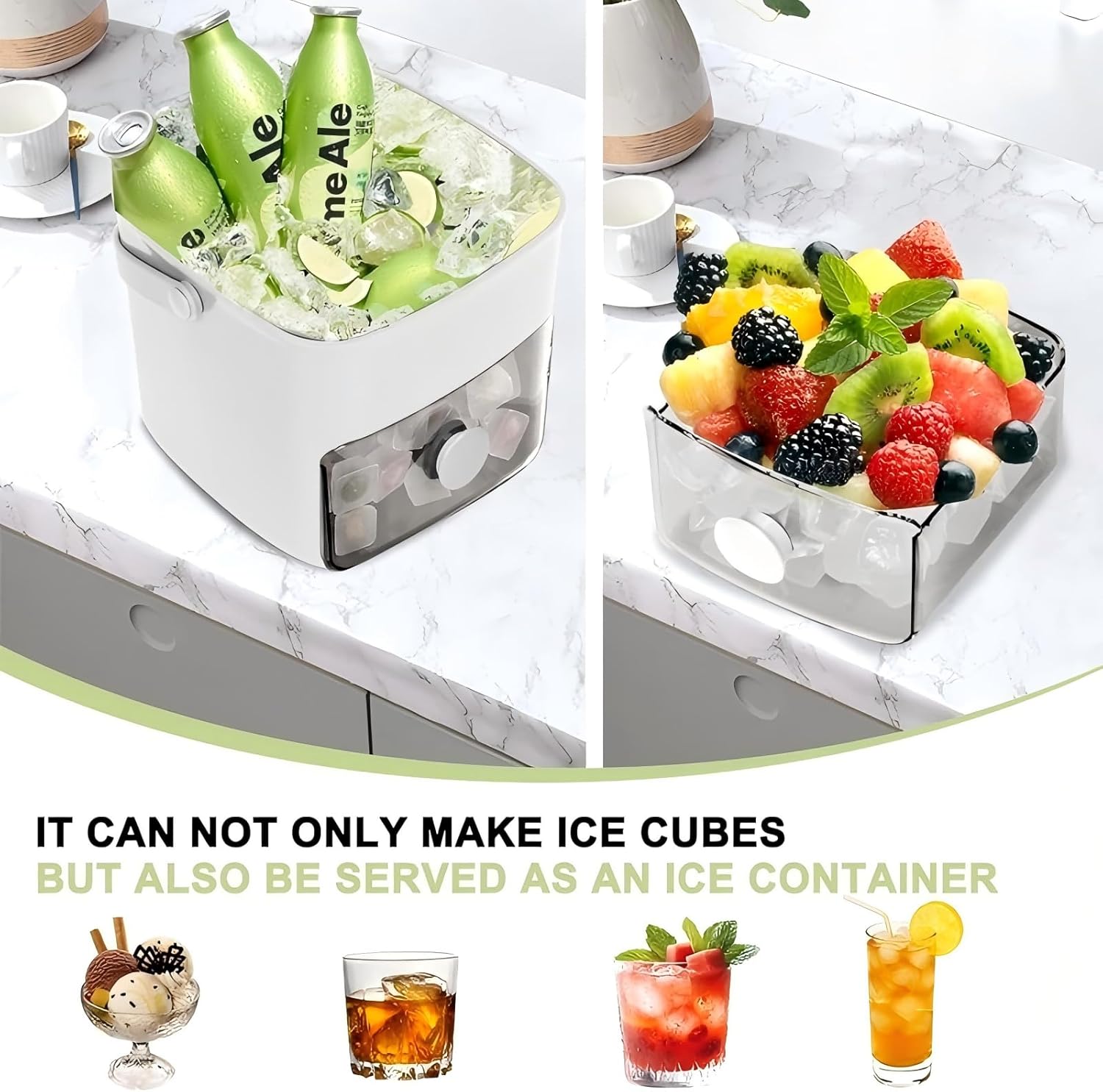 48 Cube Ice Maker with Easy Press Lid - Double-deckportable design includes silicone trays, durable plasticconstruction for DIY frozen food and beverages, ideal forsummer beverages, Countertop Ice Maker, BeverageCooling, Modern Kitchen Gadgets