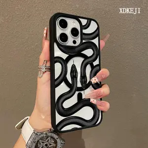 Cool Black Snake Pattern Premium Magnetic Phone Cases for iPhone 17 Air 16 15 14 Pro Max 13 12 11 Plus Smartphone Shockproof Protection Acrylic Cover Cellphone Protective magsafe magnetic case Horror Aesthetic Resistance Casing