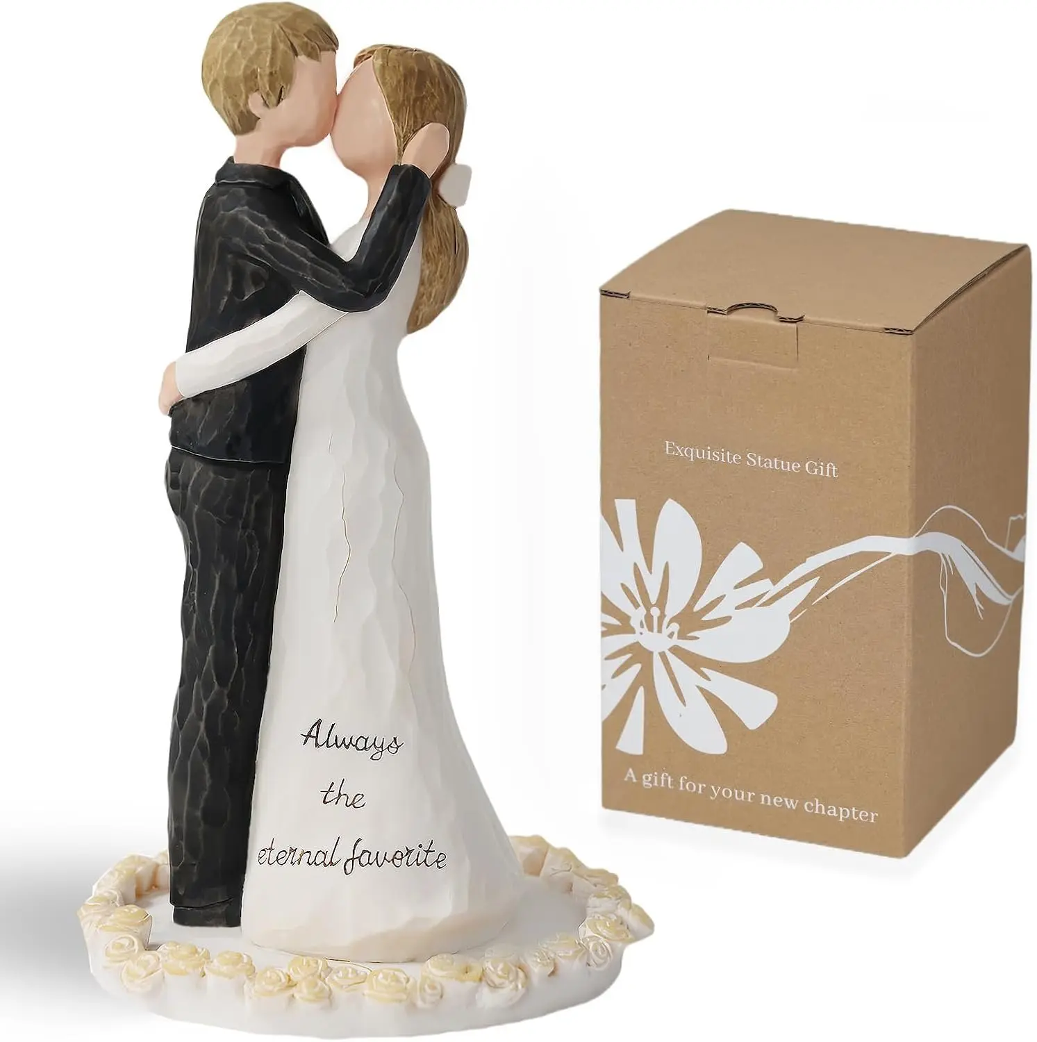 3.2in Long Hand-Painted Bride and Groom Cake Topper Sculpture (3.2x3.2x5.3"), Synthetic Figurine, Wedding Gift for Couples Lovers, Cake Decoration, Home Supplies for Living Room Nightstand Bookshelf