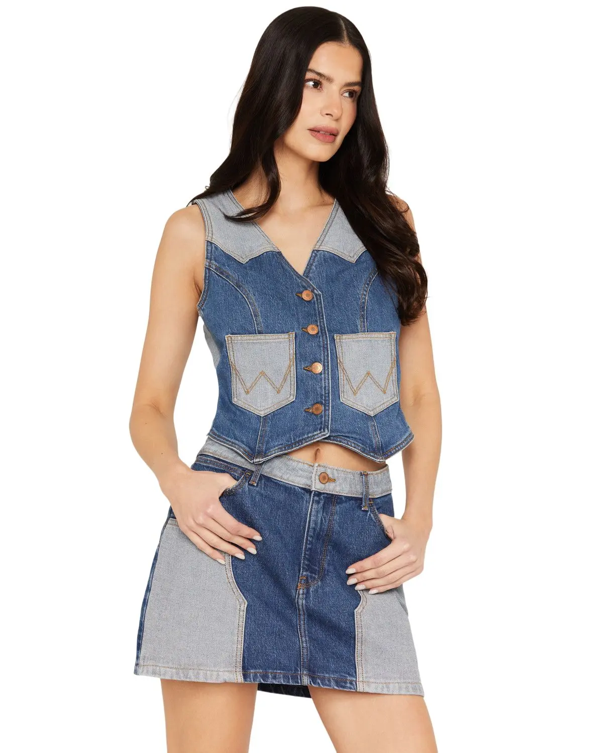 Wrangler Women's Women'S Two Tone Sleeveless Button-Down Denim Vest - 112378640