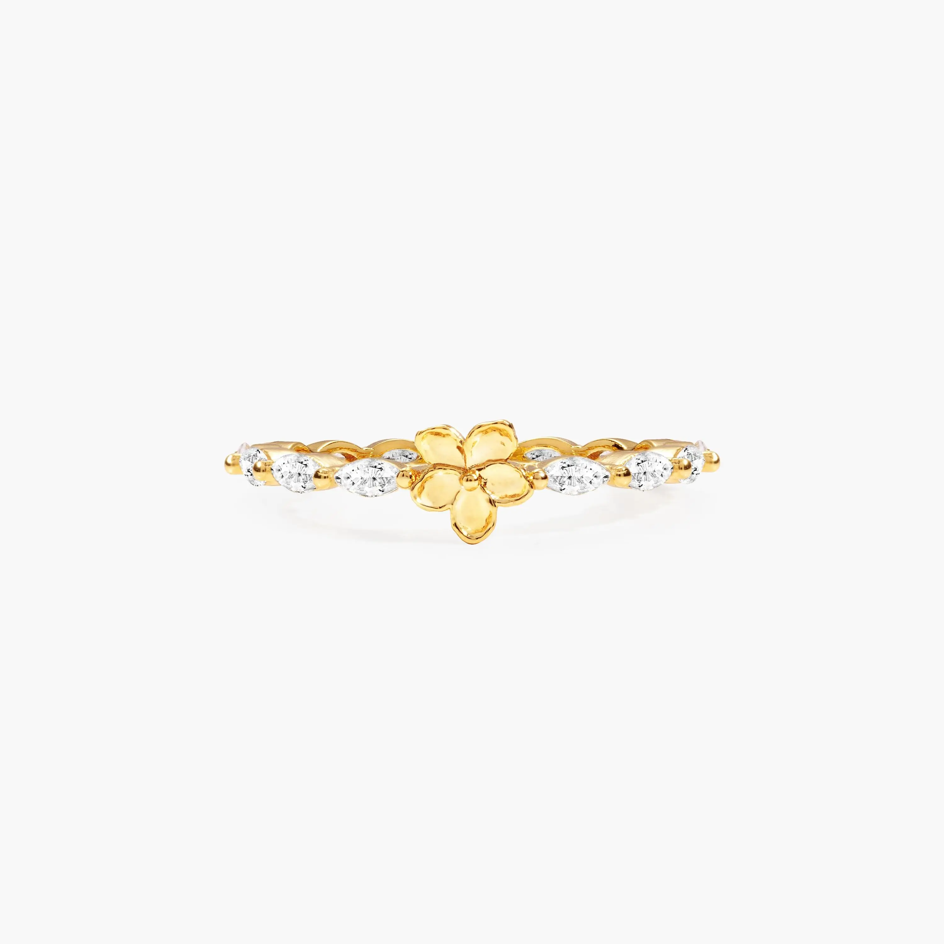 en route 18K Gold Plated Elise Flora Marquise Ring, Brilliant Marquise Cut CZ Leaf Details, Perfect for Daily Elegance and Statement Styling