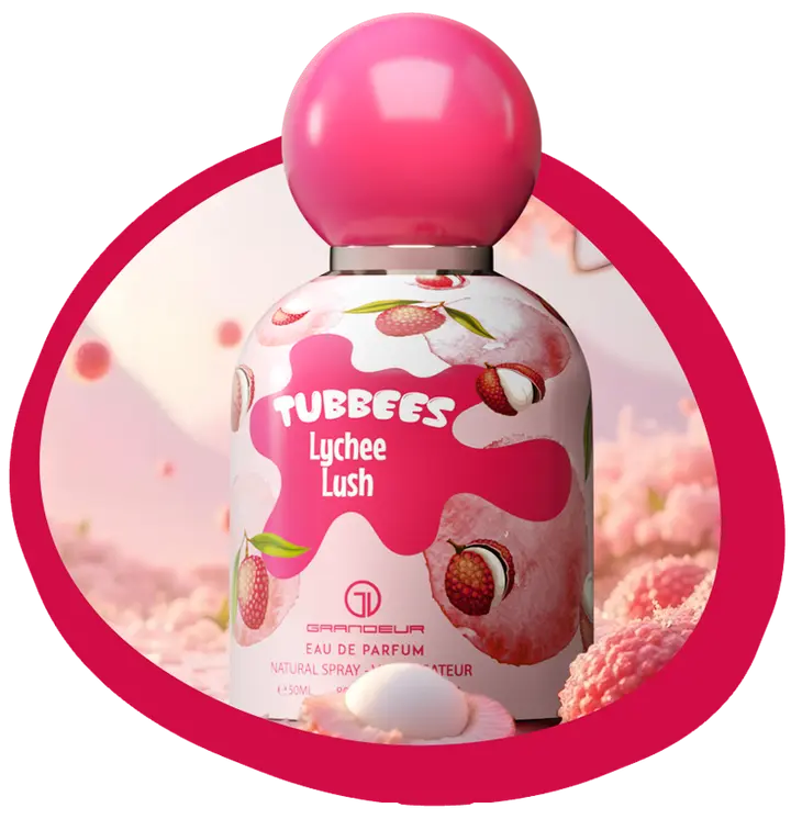 Grandeur Tubbees Lychee Lush Eau De Parfum Spray | 1.7 oz (50ml) | Apple, Pineapple, Citrus, Strawberry, Jasmine, Vanilla, Caramel Scent | Long Lasting Fragrance for Men and Women (Unisex)