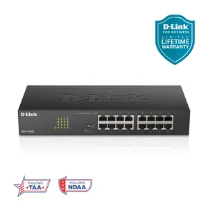 D-Link 16-Port Gigabit Unmanaged Ethernet Switch (DGS-1016D)| Fanless Metal, Desktop/Rackmount, QoS, Plug-and-Play, Front-Panel Controls, Follows NDAA/TAA