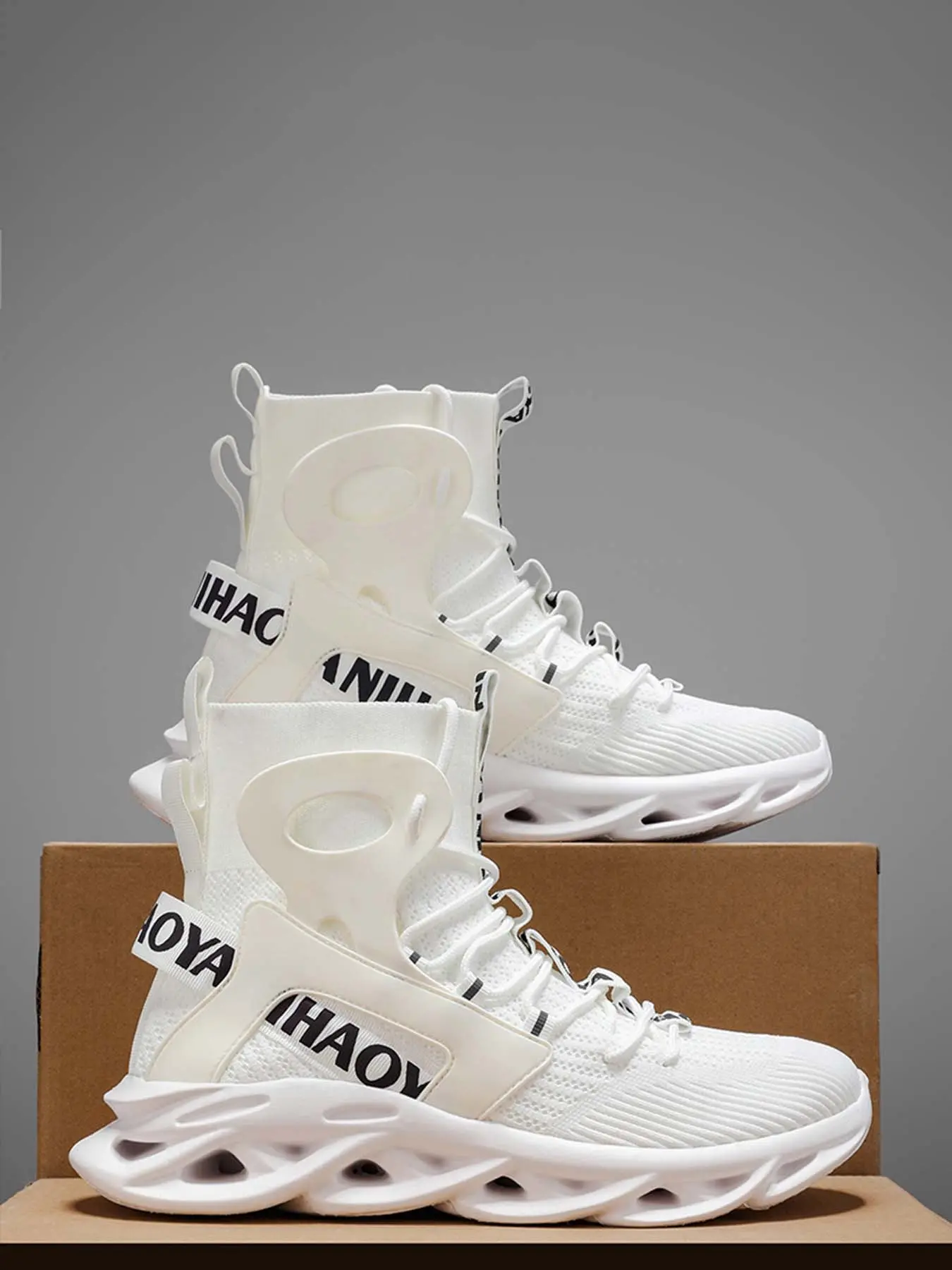 Men's Casual Shoes New High Top Flyknit Breathable Sneakers Fashion Lightweight Sporty Sneakers Running Sports Footwear Trainer Runner Athletic Sneaker Footwear Lifestyle Sneakers