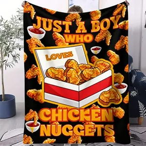 Fun and Whimsical Style Blanket,Small Throw Blanket / Nap Blanket, Fried Chicken Nuggets Main Visual Printed Bedding, Trendy and Personalized, Soft and Skin-Friendly, Comfortable and Warm, Suitable for Bedding Decor for Food Lovers