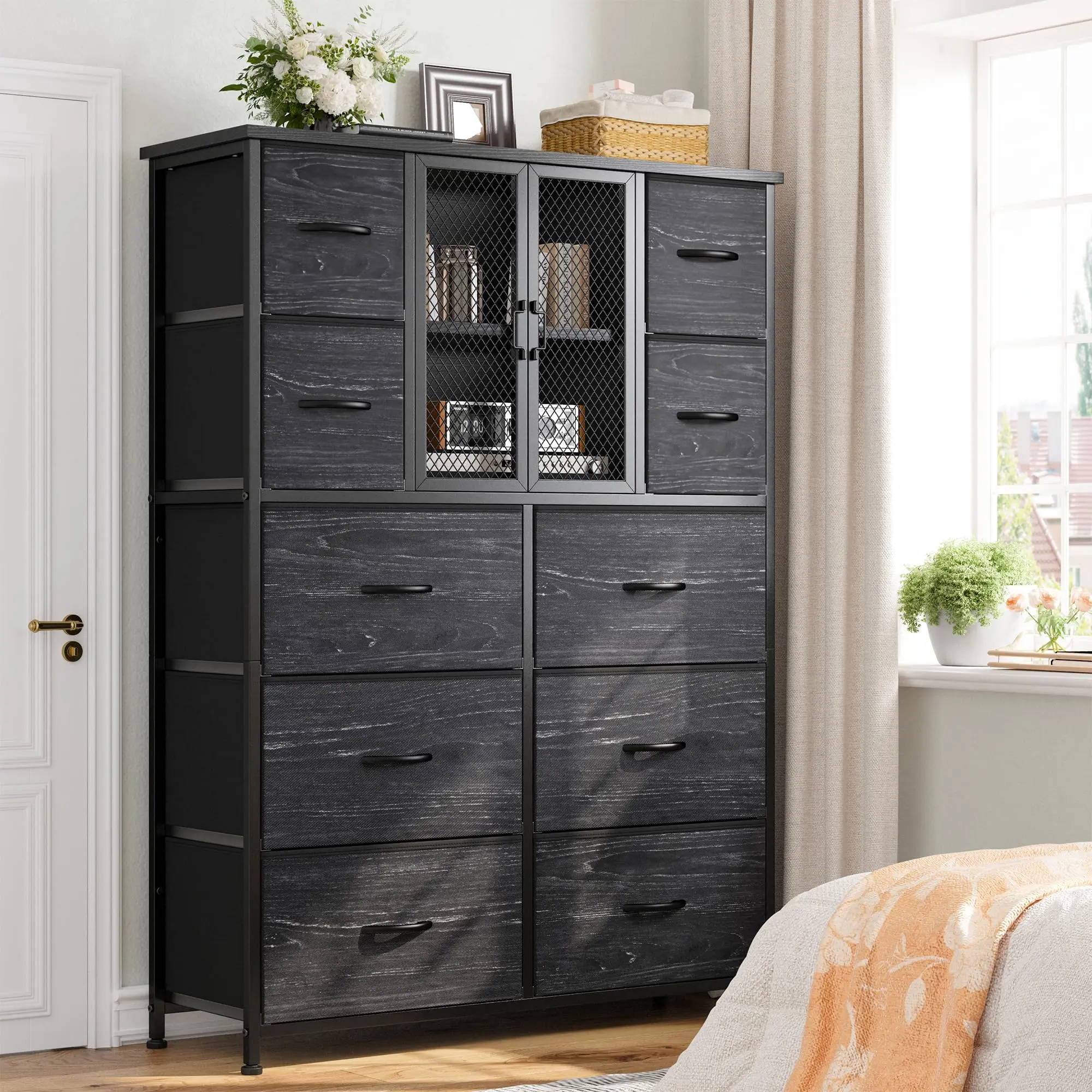 10-Drawer,Mesh-Door,Black