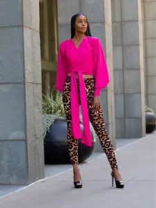 TIMELESS THREADS Wrap Blouse with Long Mutton Sleeves