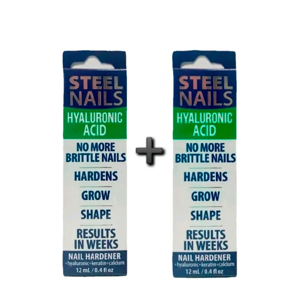 2 Pack Uñas De Acero. Steel Nails Hardener with Hyaluronic Acid 0.4oz Base Coat