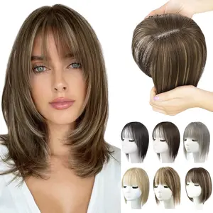 12 Inch women's wig bangs hair extension naturally light and breathable covers grey hair invisible and seamless fluffy and realistic hair top hairpiece Synthetic Hair Topper bald spot clip-in extension Breathable Silk Hair Topper for Thinning Hair summerv