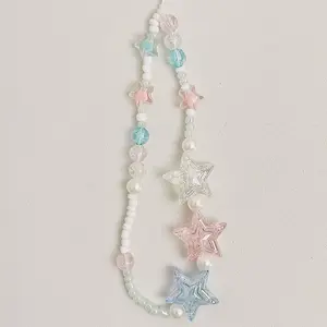 Pink And Blue Shiny Star Phone Strap Phone Charm Shimmery Spring Summer Phone Accessories Beaded Charms Phone  Kindle Strap