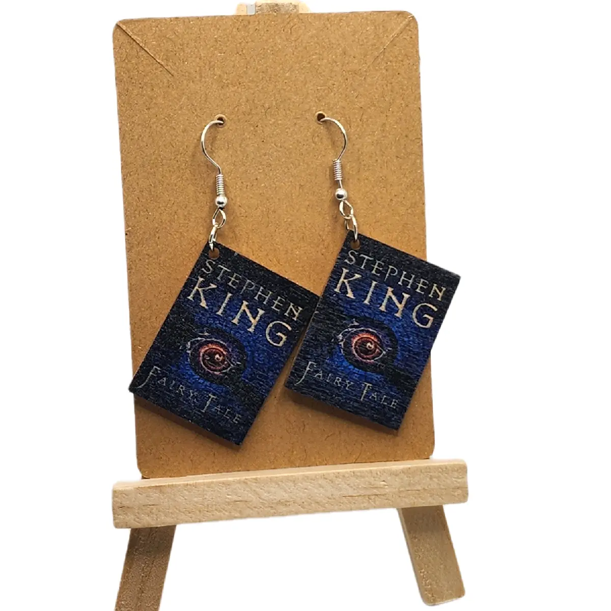 Nostalgic Wooden Book Earrings for Book Lovers - Lightweight Comfortable Hook Earrings Inspired by Stephen King Fairy Tale Perfect Accessory for Book Enthusiasts