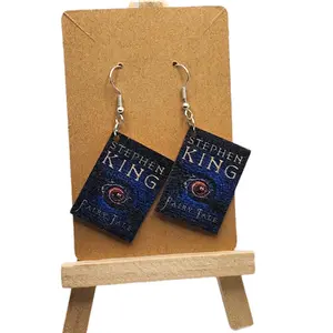 Nostalgic Wooden Book Earrings for Book Lovers - Lightweight Comfortable Hook Earrings Inspired by Stephen King Fairy Tale Perfect Accessory for Book Enthusiasts