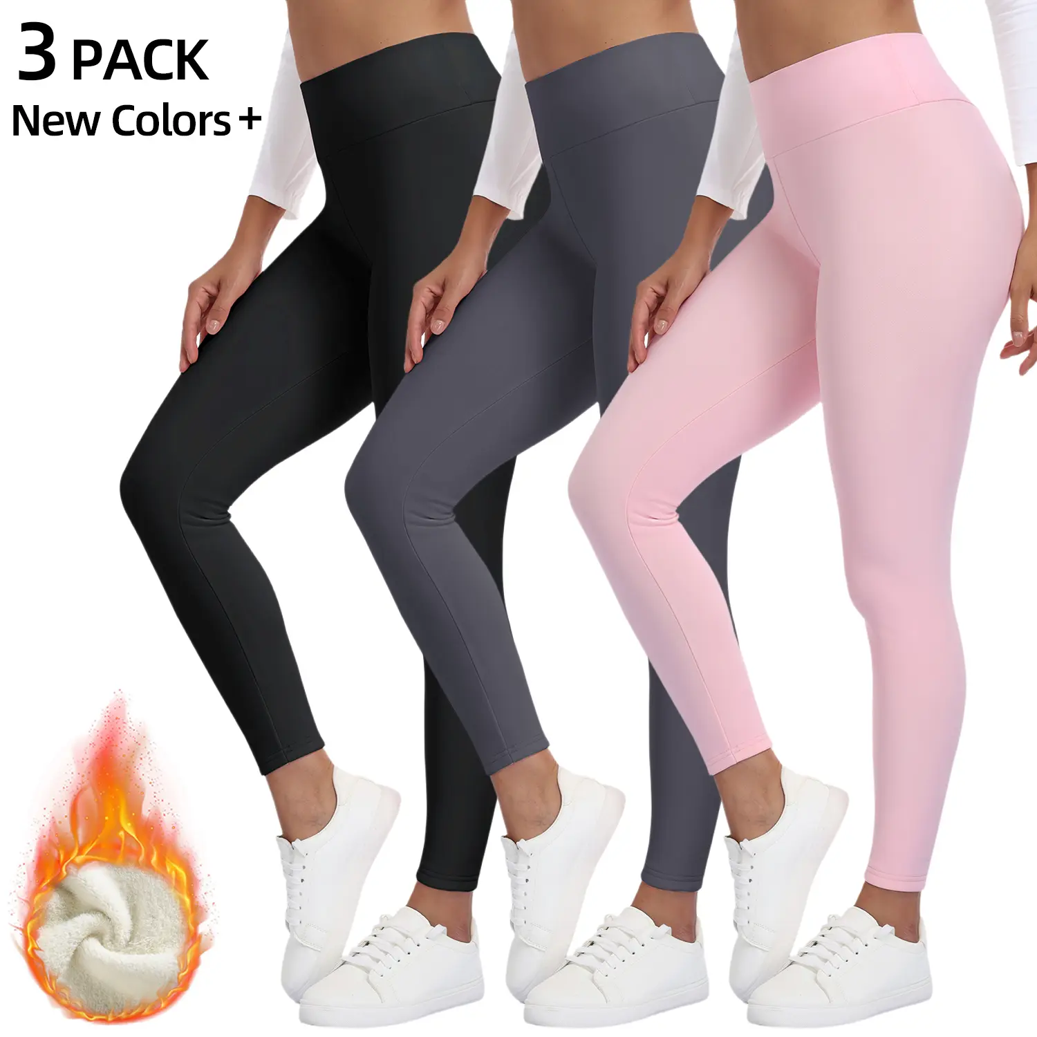 Women's 3-Pack High Waisted Fleece-Lined Thermal Leggings - Tummy Control, Body Shaping, Thick Velvet, Super Soft, Minimalist Basic Style for Wardrobe, Work, Cold Winter Bottoms, 2. Fleece Lined Leggings