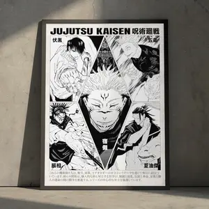 Jujutsu Kaisen Sukuna Toji Gojo Geto Choso Poster, Vintage Minimalist Anime Manga Art Print, Japanese Wall Decor (Unframed, Print Only)