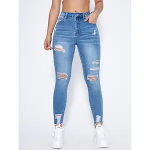 High Waist Ripped Moustache Effect Skinny Jeans