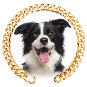 Dog Cuban Link Chain Collar, Gold Light Durable Metal, Stylish Functional Pet Neck Accessory That Enhances Look, Cute Fashion Jewelry for Dogs