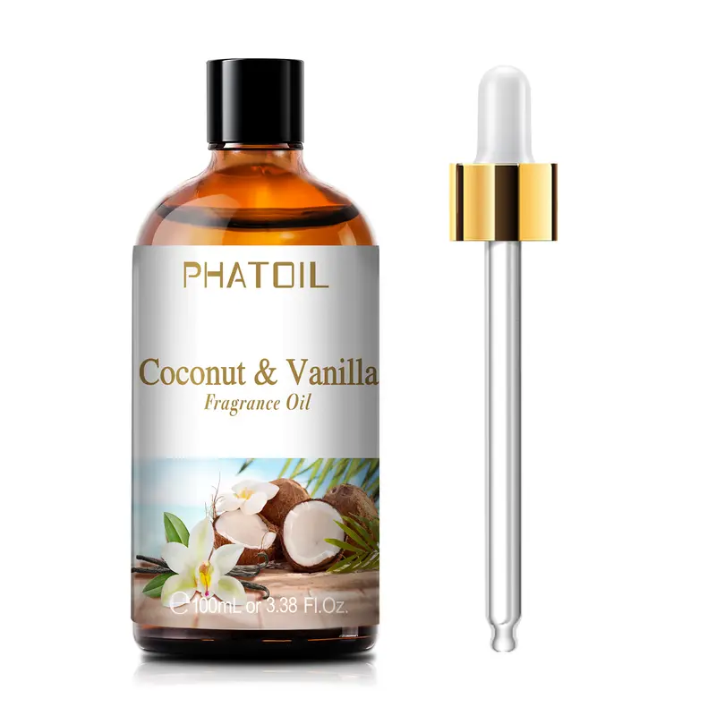 PHATOIL Alcohol-Free Liquid Fragrance Oil (100ml/3.38oz Glass Gift-Ready Bottle) - Vanilla Scents, Fruity Coconut, Strawberry, Peach Aroma, Long-Lasting Home Diffuser Bath Freshener, DIY Projects Supply, 24 Months Shelf Life