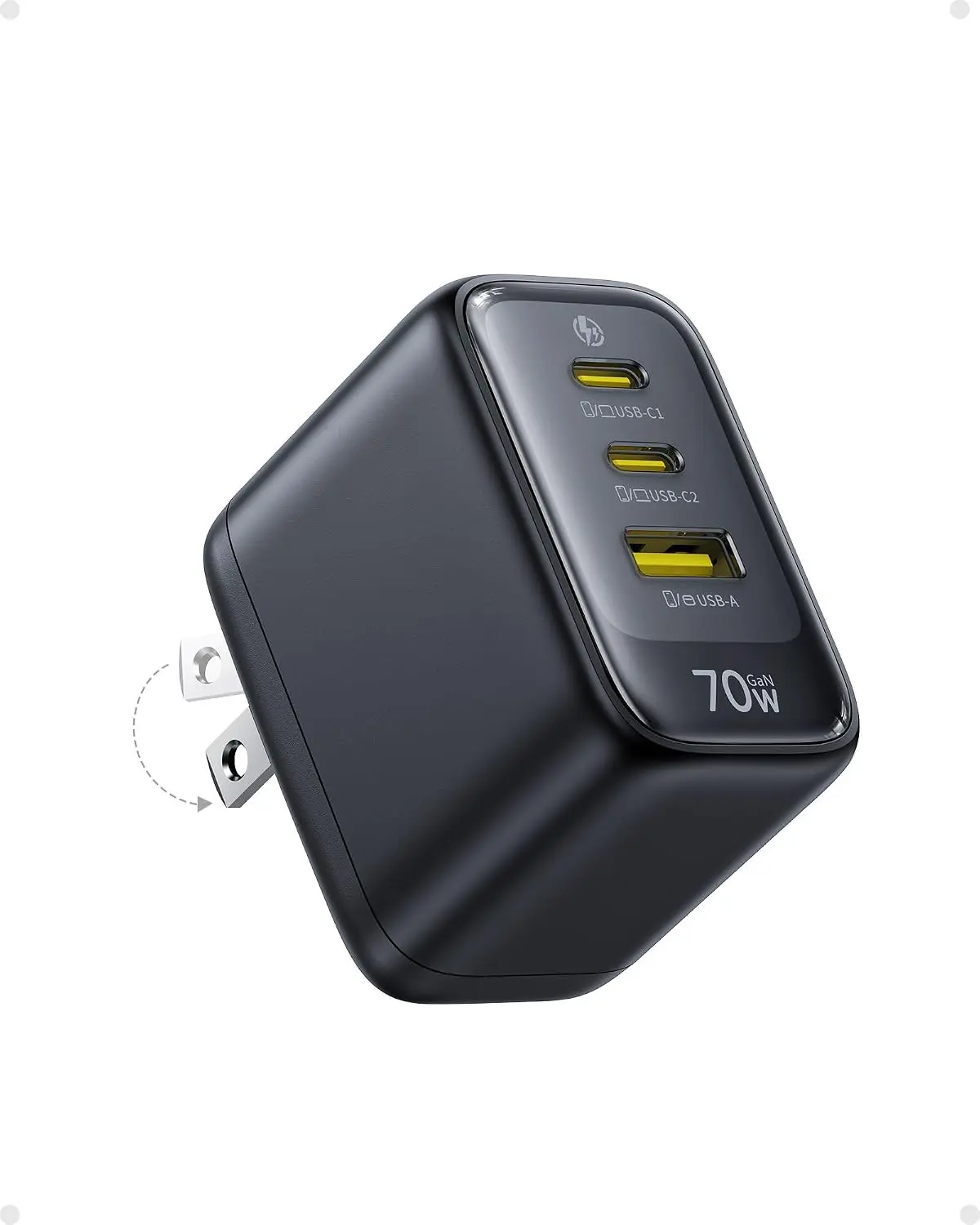 Baseus Enerfill 70W USB C Charger, Fast Charging Block with Foldable Plug | 3 Port GaN Wall Brick Charger Type C for MacBook Pro, iPad Pro, iPhone 17/16/15 Series, Galaxy S25/24, Airpods 4 & More