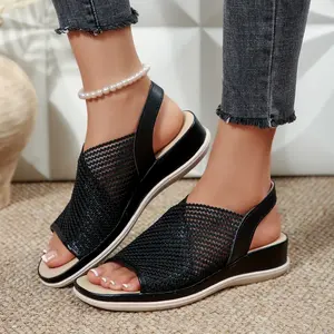Women's Open Toe Wedge Sandals Slingback Mesh Casual Walking Footwear
