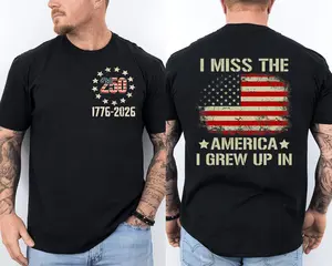 I Miss The America I Grew Up In American Flag Vintage Front & Back T-Shirt