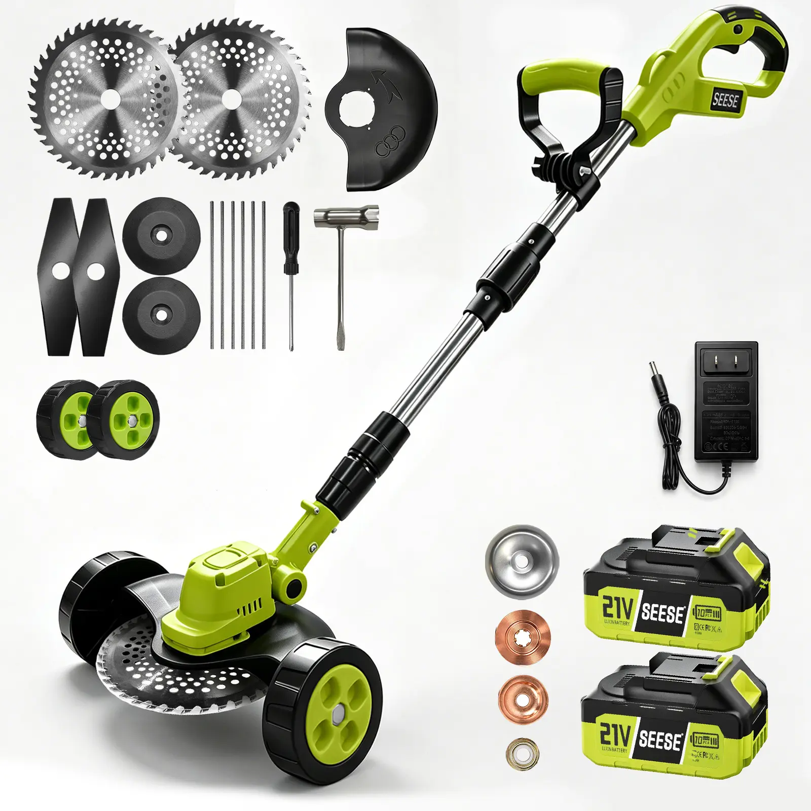 SEESE Cordless Lawn Mower, Garden Tool (Mower, Trimmer, Edger) with 2×21V Batteries, Lightweight for Small to Medium Backyards Grass Cutting Tool Grasscutters SEESE Cordless Lawn Mower, Garden Tool (Mower, Trimmer, Edger) with 2×21V Batteries, Lightweight for Small to Medium Backyards Grass Cutting Tool Grasscutters