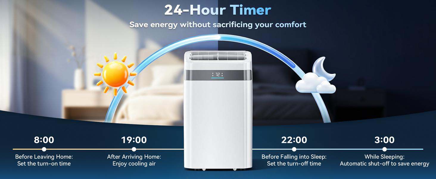 TEHANLD 2026 Model 12000 BTU Portable Air Conditioner, 4-in-1 Cooling+Fan Unit for 550 Sq.Ft Rooms, with Dehumidifier, Remote Control, Sleep Mode, 24H Timer, Window Kit for Large Room, Office