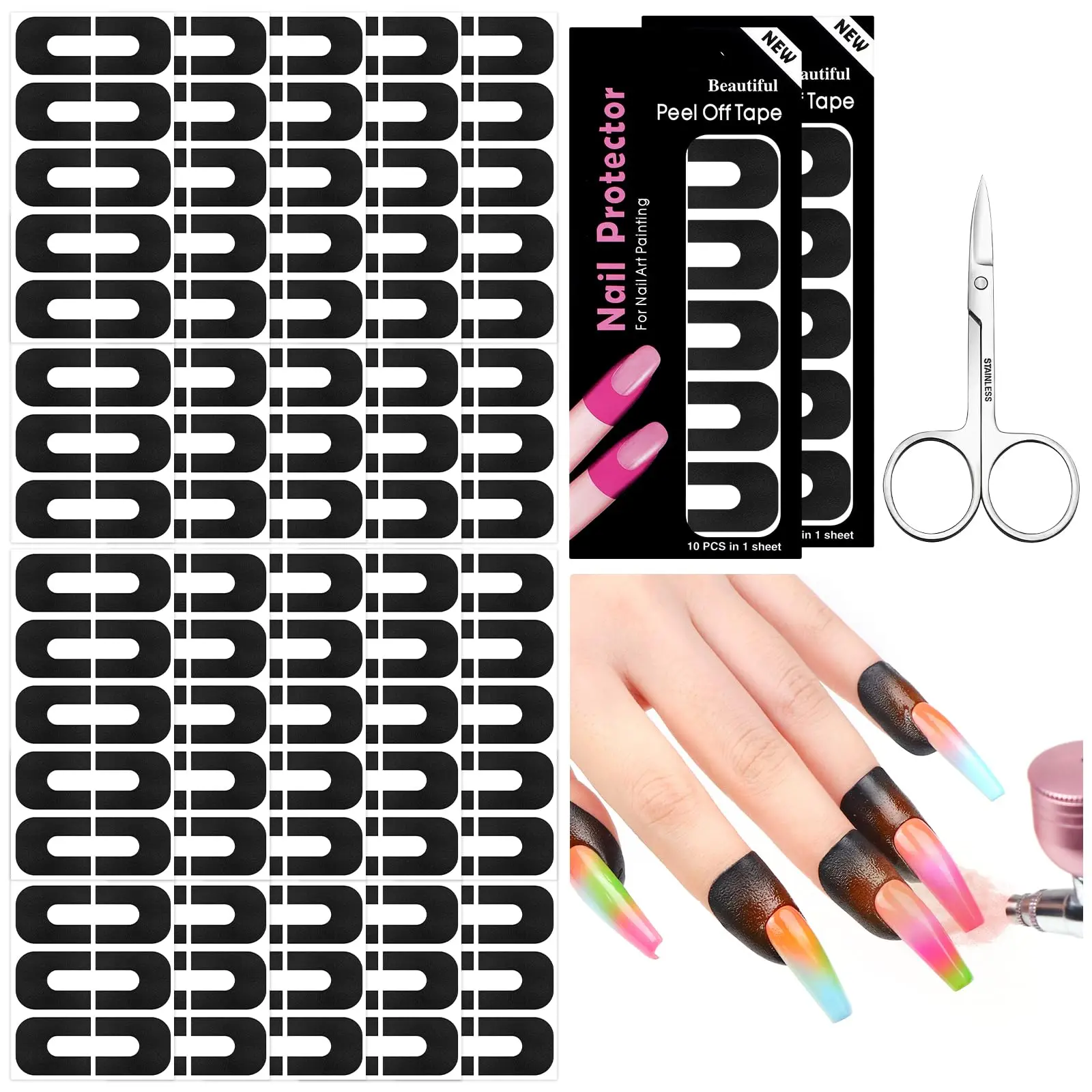 U-Shaped Silicone Base Cuticle Guard Tape, 100PCS Multi-Pack UV Protection Nail Polish Protector for Airbrush Gel Nail Art, Mess-Free Anti-Overflow Professional Tool with Ease of Operation