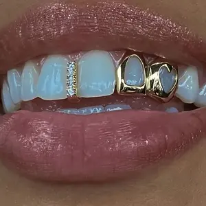 2pcs Hip-Hop Dental braces Jewelry - Golden-Tone Copper braces with Synthetic, Edgy Punk party teeth grill, Lip Piercing Alternative Jewelry for Costume Events, Everyday or Special Occasions - Bold Oral Piercing Accessories, Dental Assistan