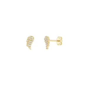 14K Gold Angel Wings Micro Stud Diamond Earrings