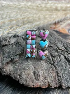 Handmade Sterling Silver 'Cotton Candy Cobble Collection' Adjustable Ring "Signed Nizhoni"