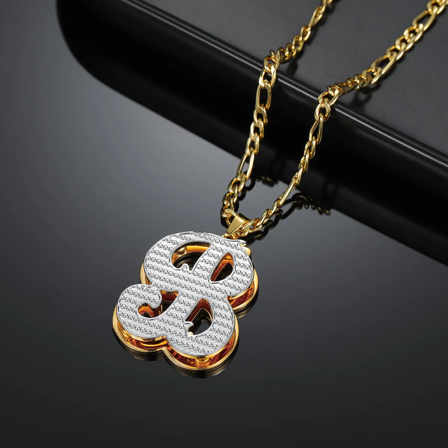 Personalized Double 18k Gold Plated initial Necklace Customized Stainless Steel Big Letter Pendant Necklace Figaro Chain Hip Hop Jewelry