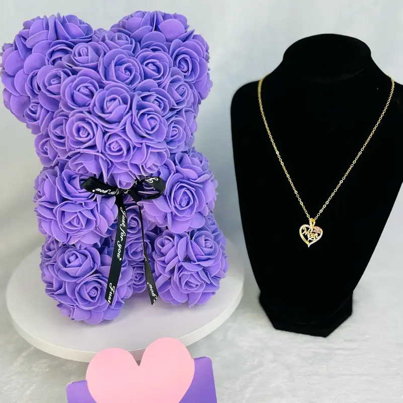 Moxie Dawn Rose Bear - Rose Teddy Bear 10 inch Teddy Flower Bear - Over 200 Dozen Artificial Flowers Mother’s Day, Anniversary, Birthday & Bridal Showers Mom, Gift, Mum Decor Decorative