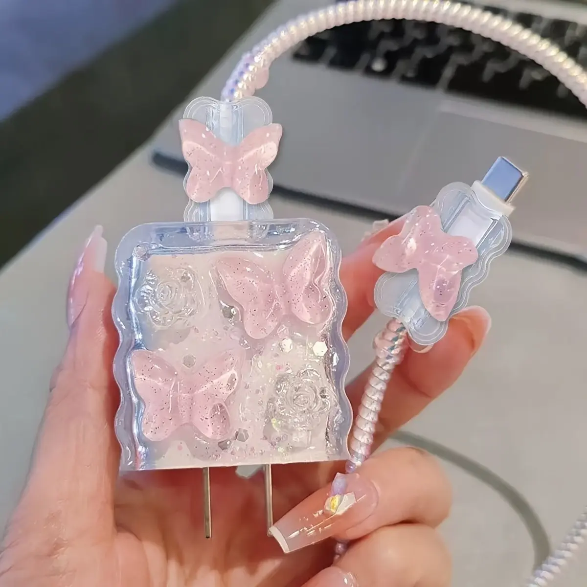 Phone Charger Protector Set, Anti-Drop & Dirt, Durable, Soft Breathable Material, Quick Charging, Decorative Butterfly Glue Case for Apple Cables, Cellphone, Protection, Cellphone Accessory